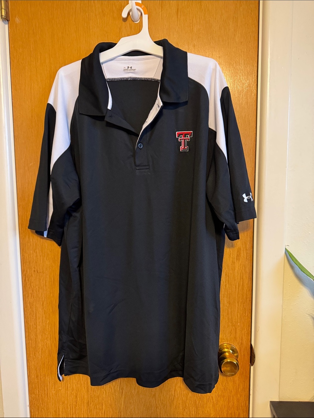 Under Armour Black and White Polo with Red Texas Tech Logo